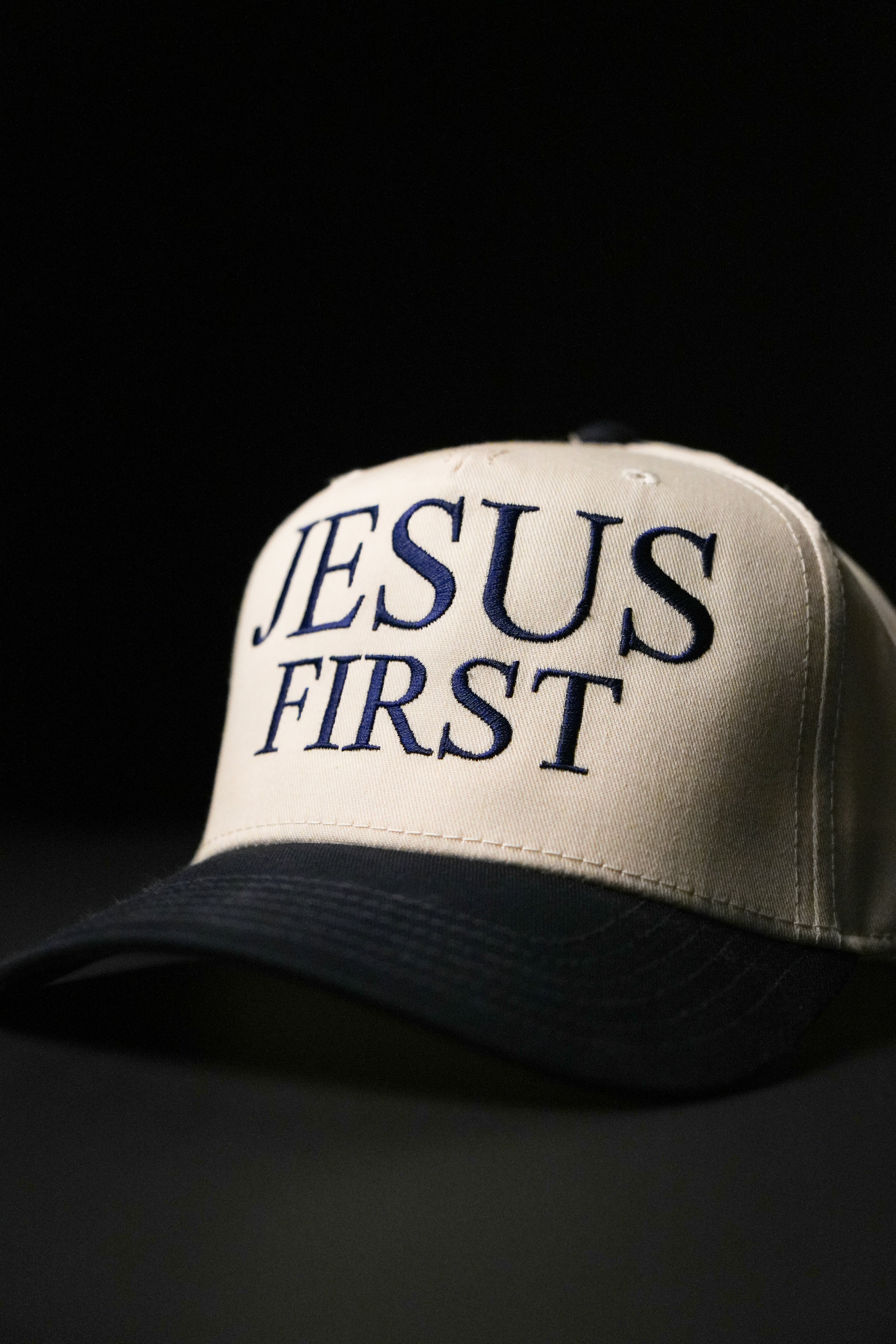 Jesus First Navy/Natural Hat (Embroidered)