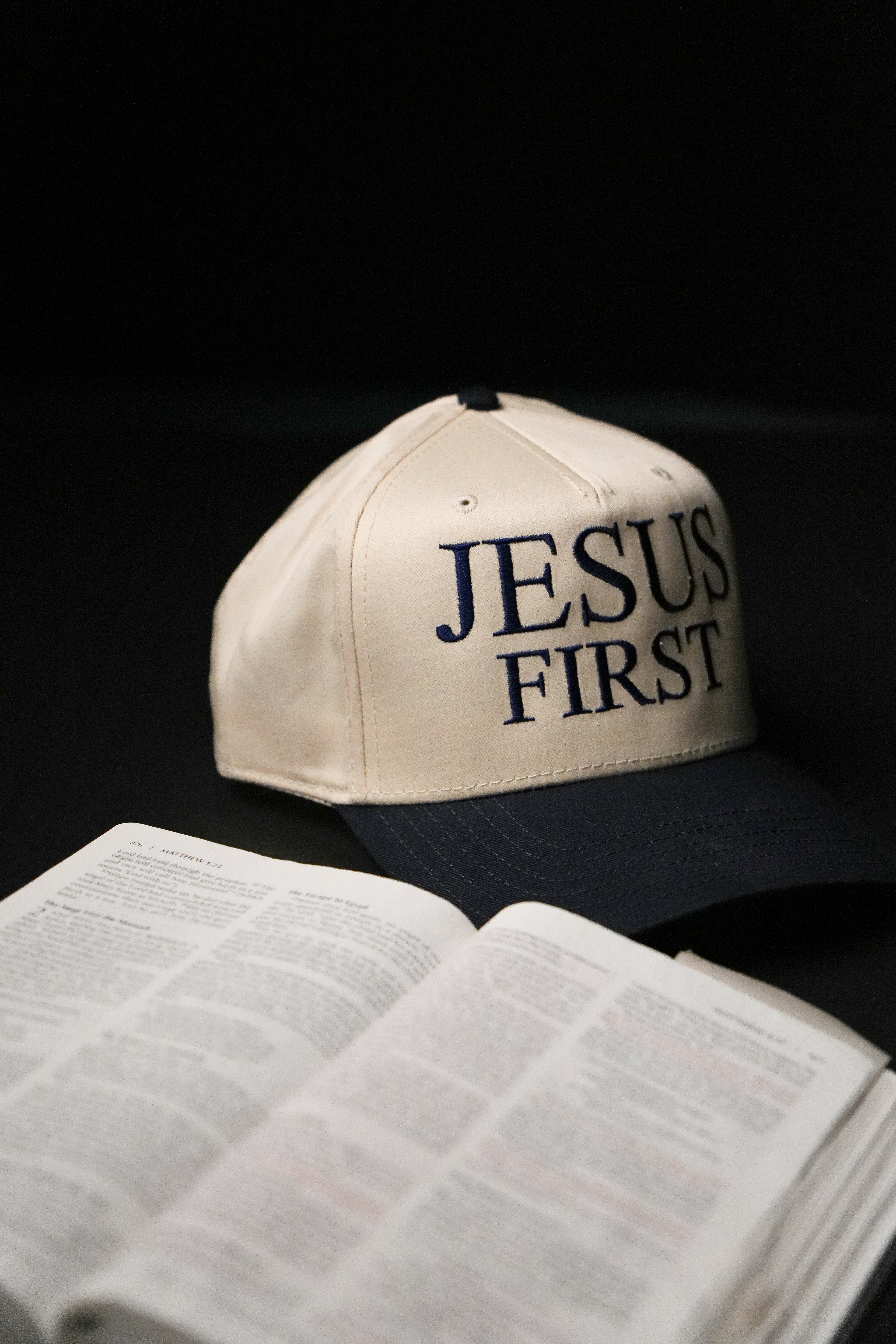 Jesus First Navy/Natural Hat (Embroidered)