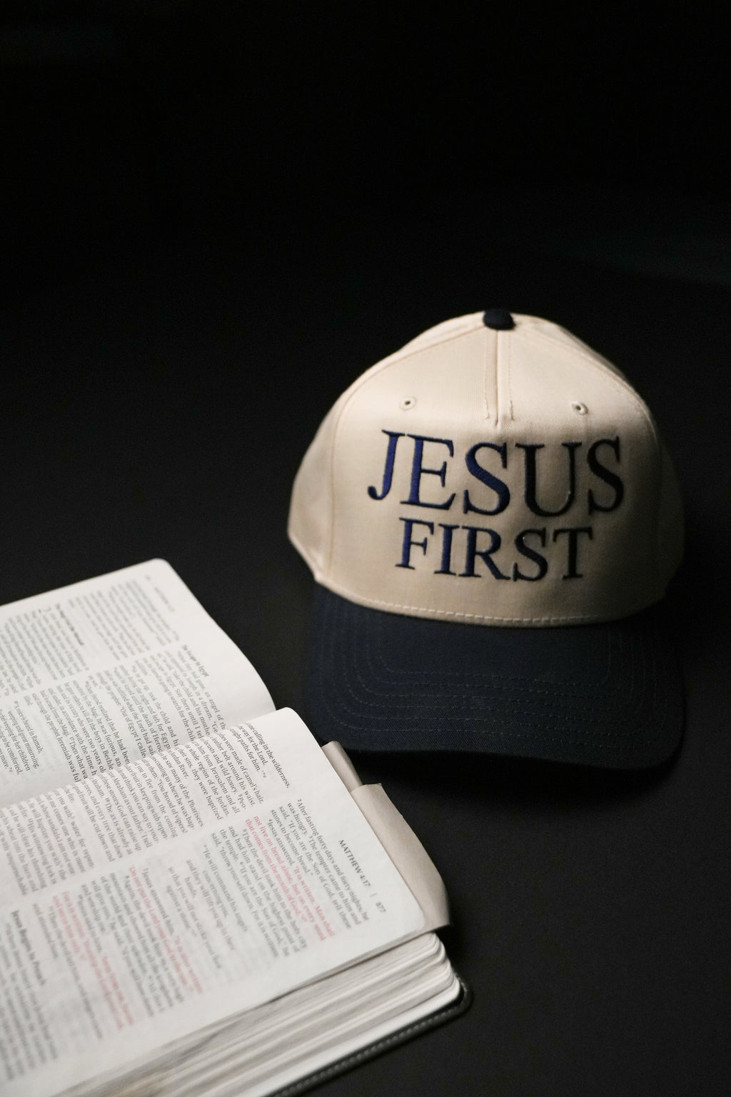 Jesus First Navy/Natural Hat (Embroidered)