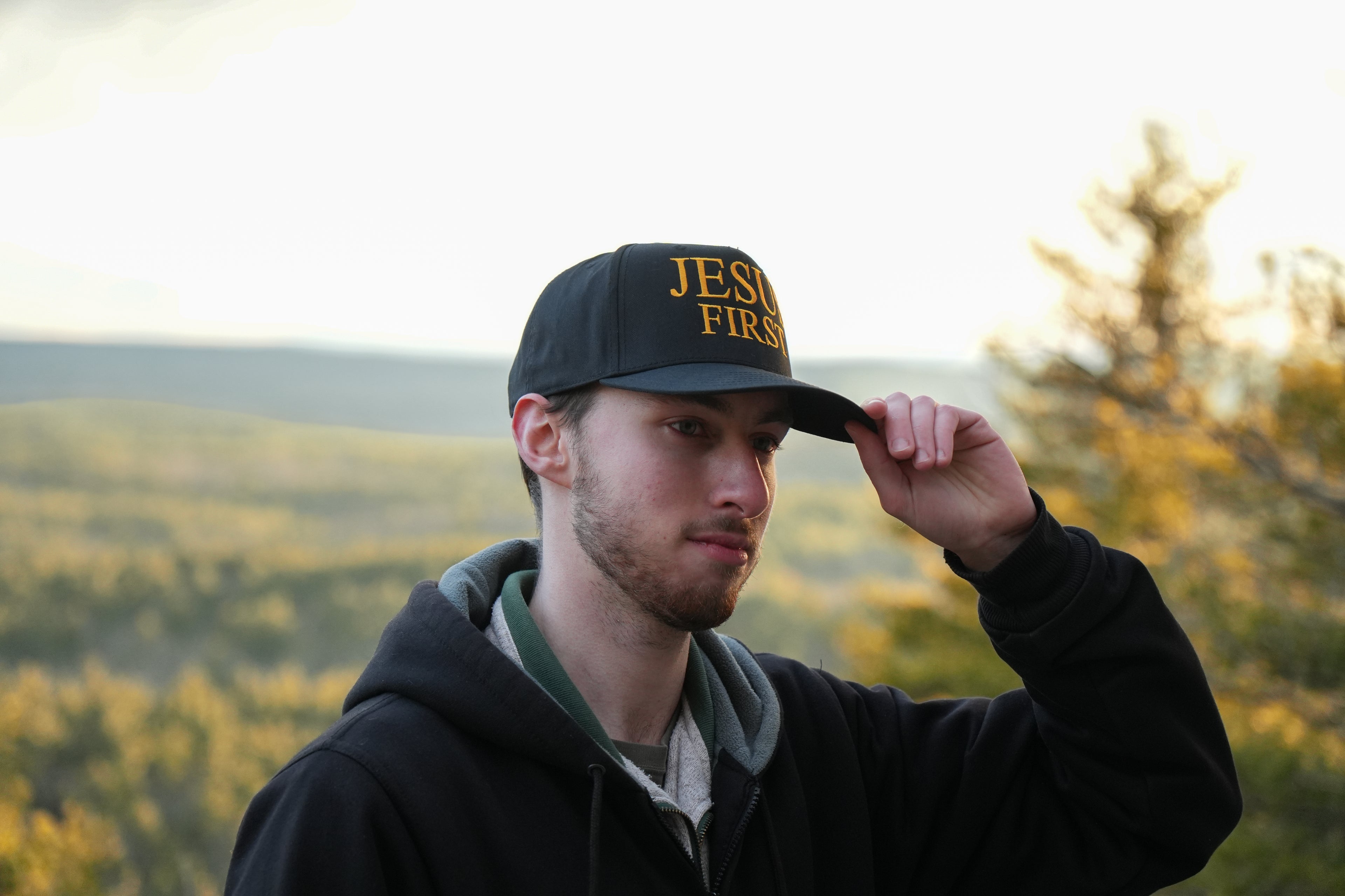 Jesus First Black/Gold Hat (Embroidered)